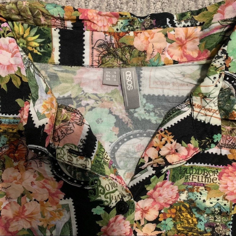 ASOS DESIGN Tie Front Shirt in Postcard Print - Picture 5 of 8